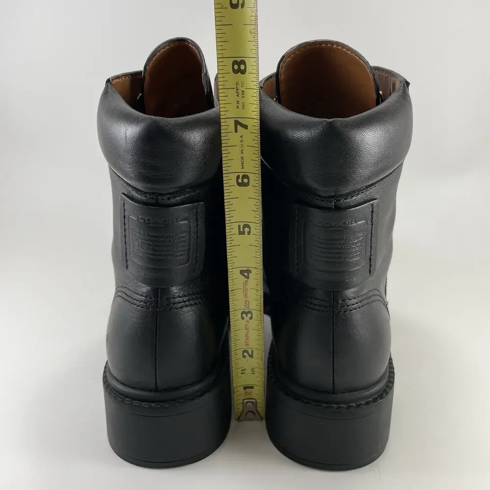 Coach Lorimer Black Leather Combat Boots Womens Size 8.5 B G5293 Chunky Lug Sole